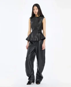 Barrel Leg Leather Pants dames broek zwart