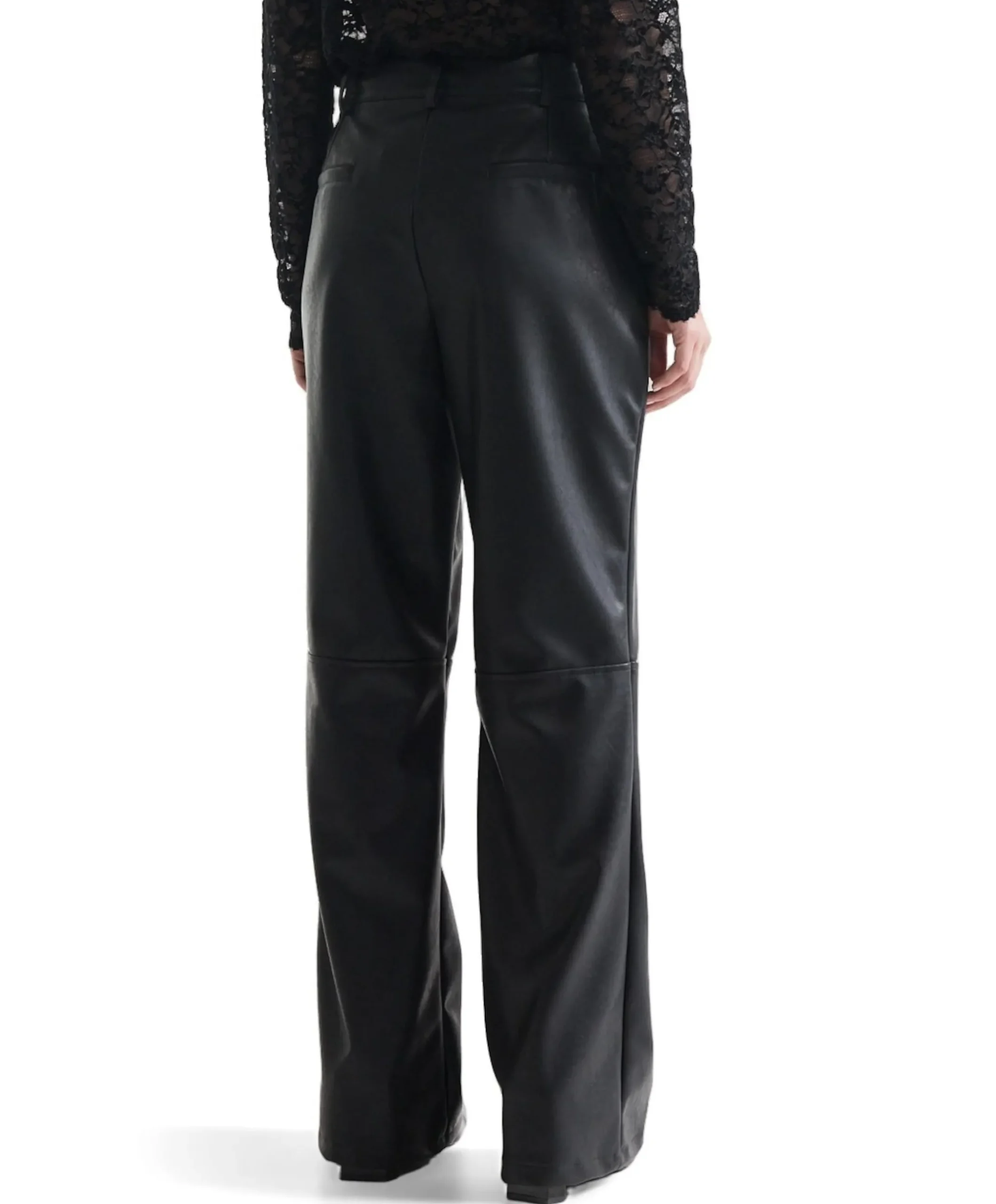 BINA pu 425 vegan leather wide fit long dames broek zwart