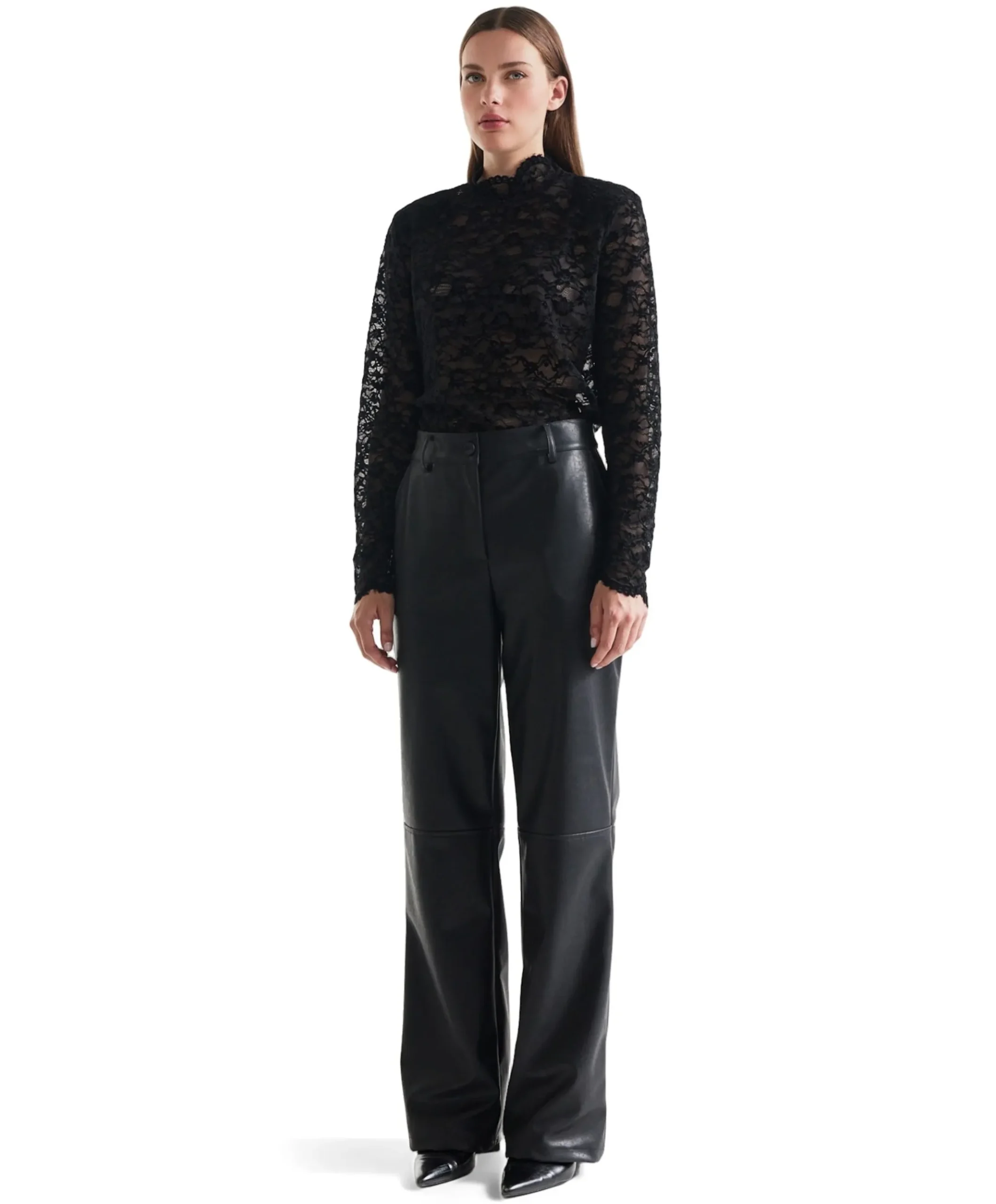 BINA pu 425 vegan leather wide fit long dames broek zwart