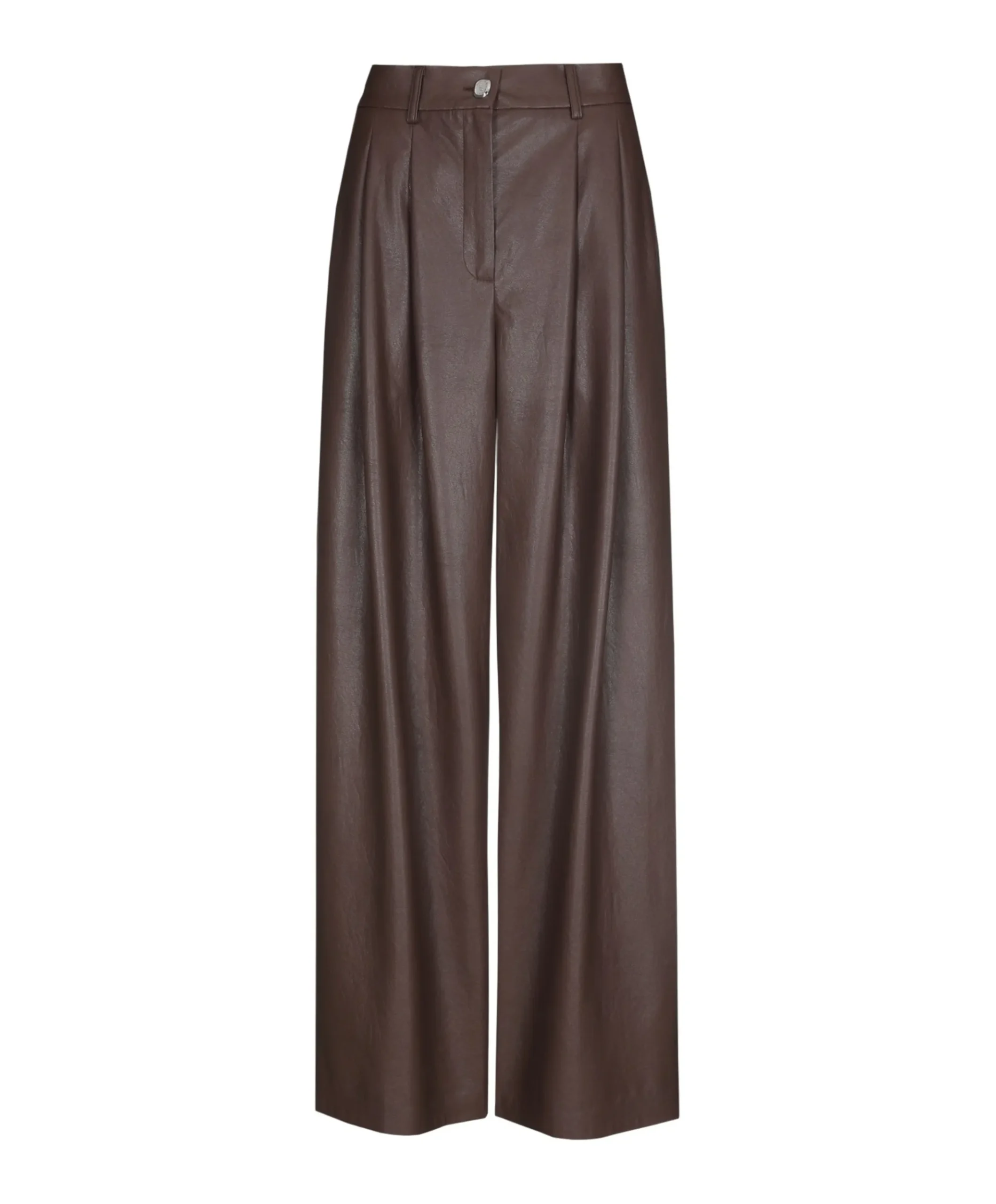 Broek-vegan leather-effen plooi dames broek bruin