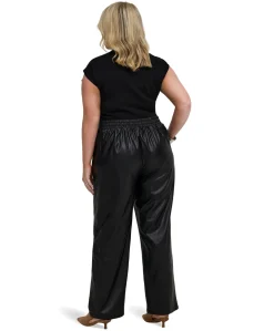 CARKARI FAUX LEATHER STRAIGHT dames plussize broek zwart