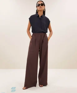 celin tan stripe dames broek bruin