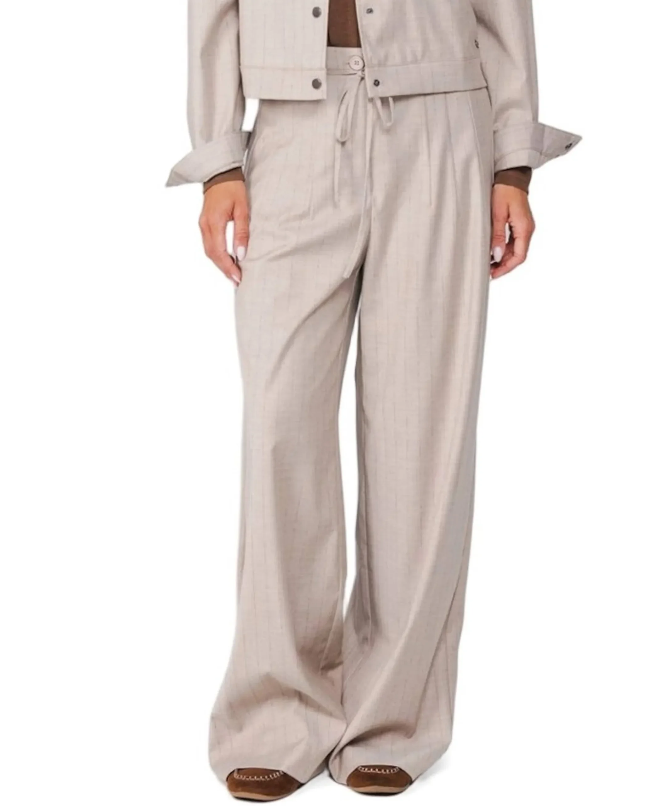 Chalk stripe dames pantalon beige