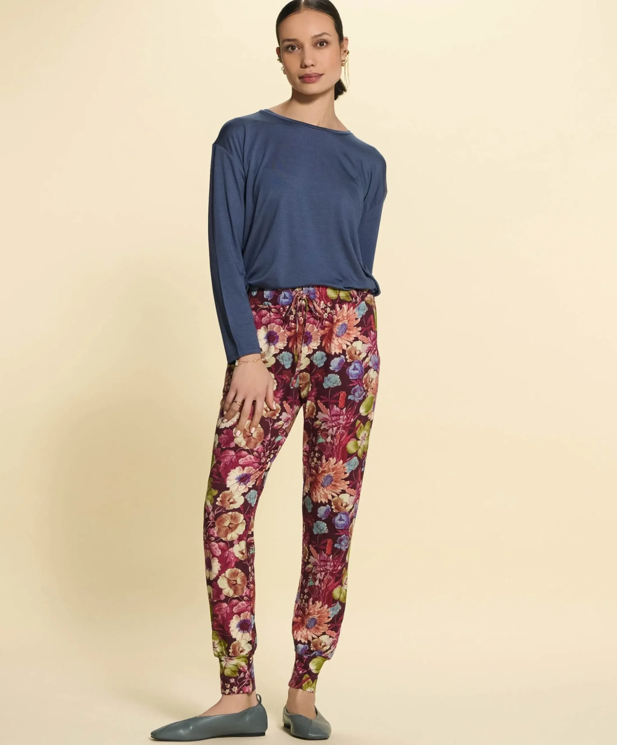 Dames pyjamabroek bordeaux