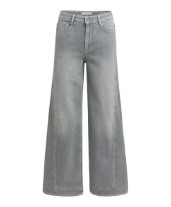 Denim barrel jeans met siernaa dames jeans grijs