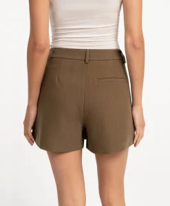 Geweven met plooien dames skort bruin