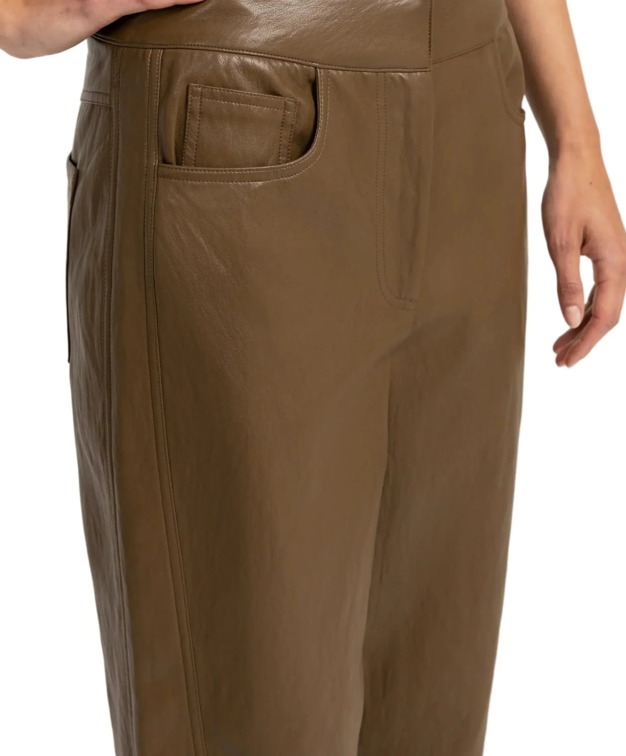Kunstleren met wortelmod dames broek bruin