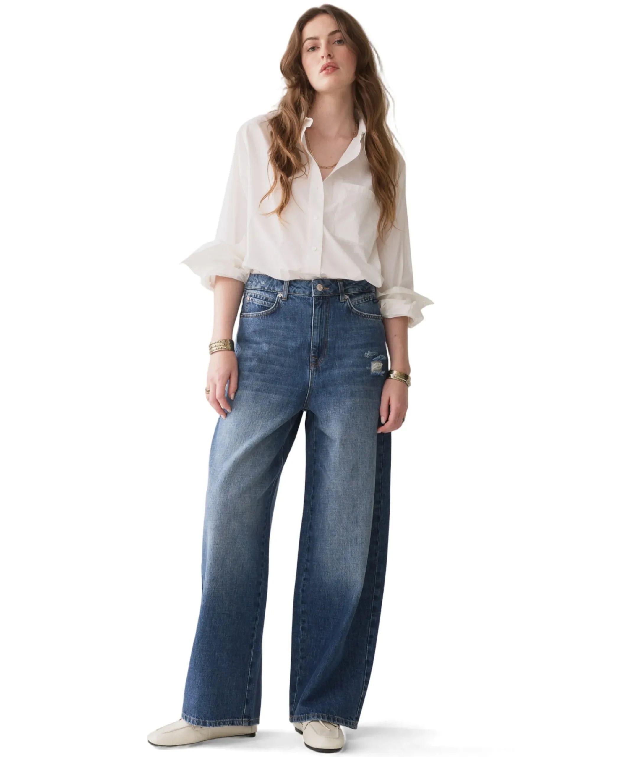 Loose fit Mid weight cotton dames jeans blauw
