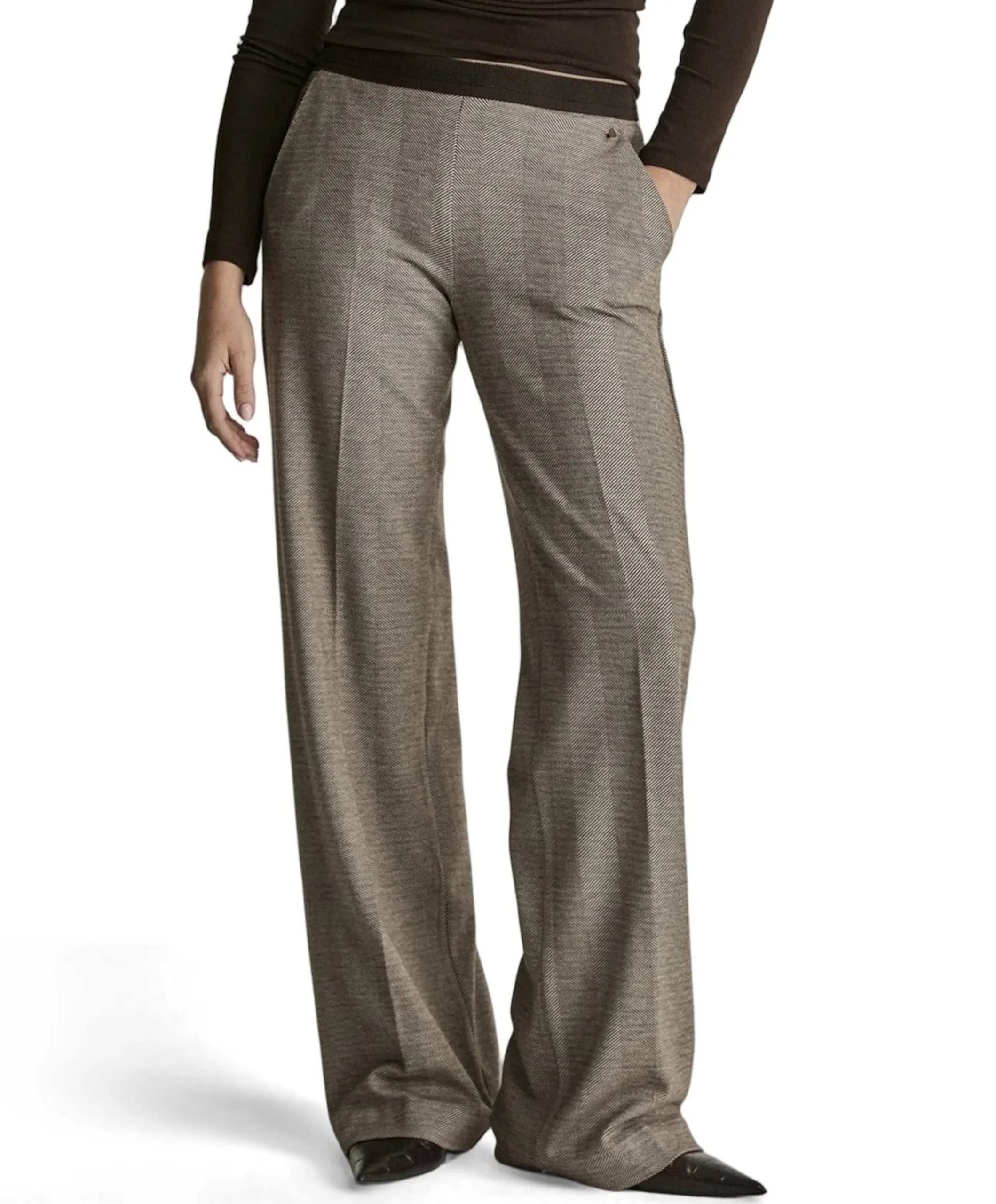 Mira (Elastic) - Knitted Jacquards dames broek bruin