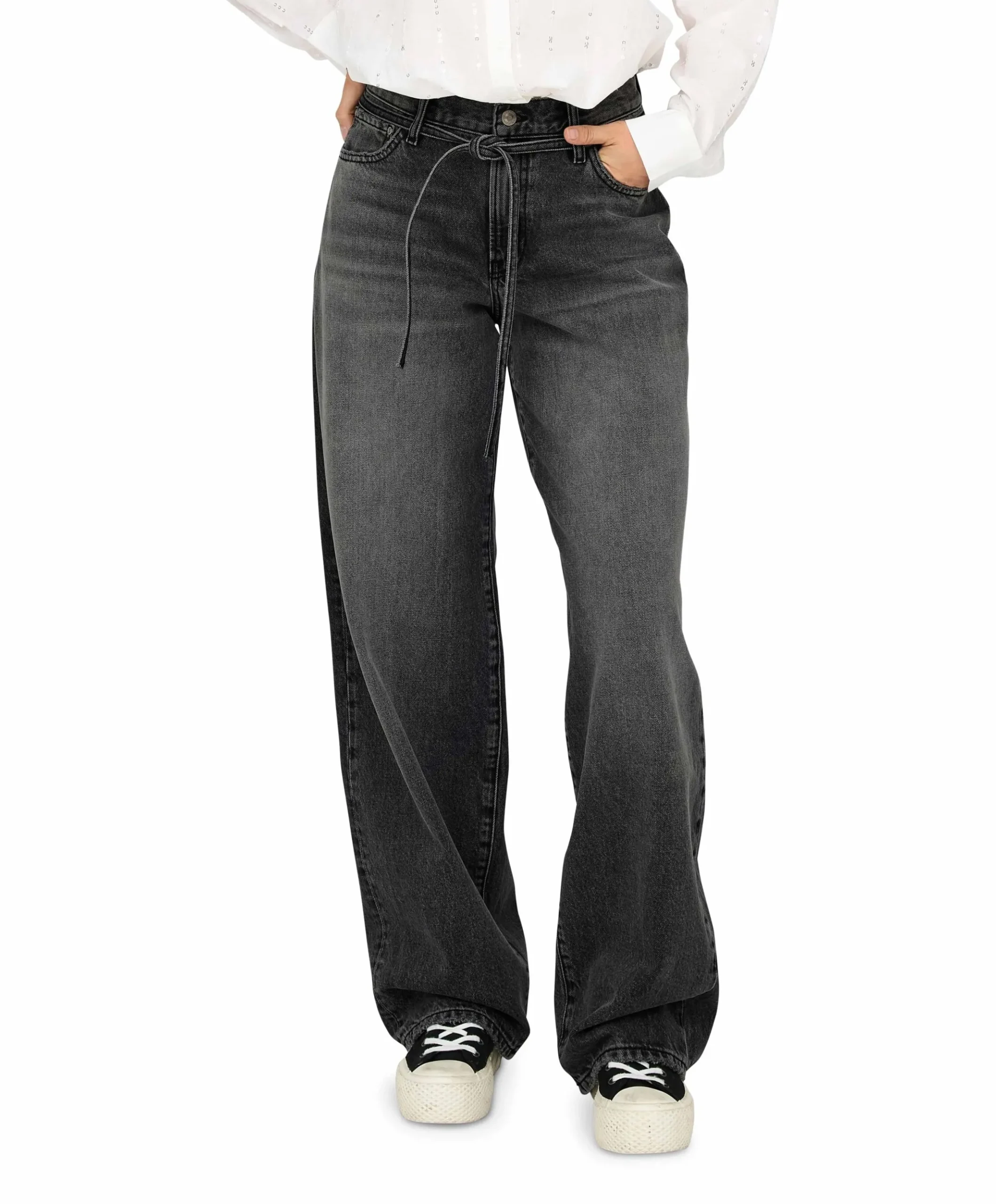 ONLGIANNA MW STRAIGHT DNM DOT980 NO dames jeans zwart