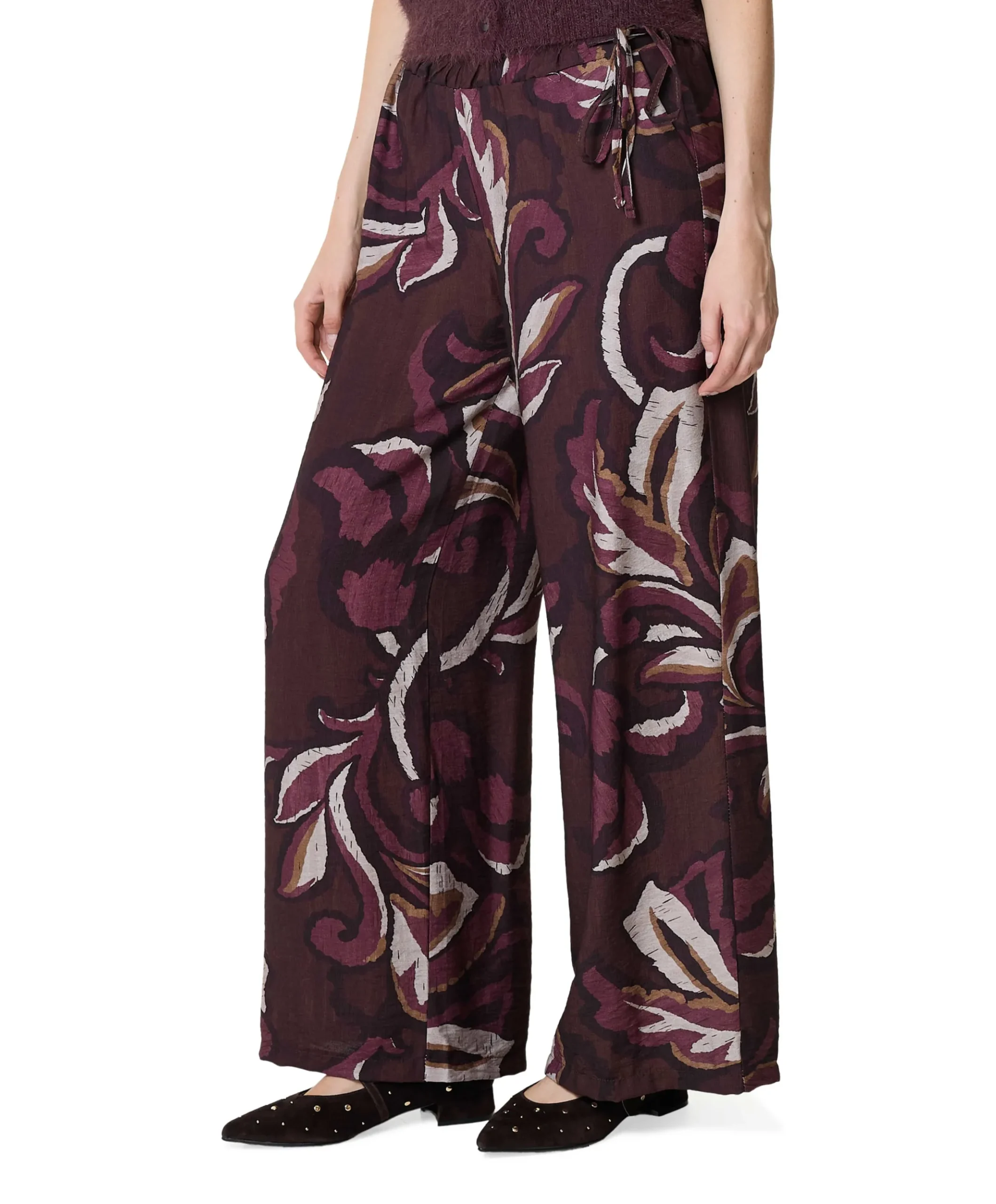 Palazzo blad print dames broek bordeaux