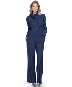 Pants elastic waist dames broek blauw