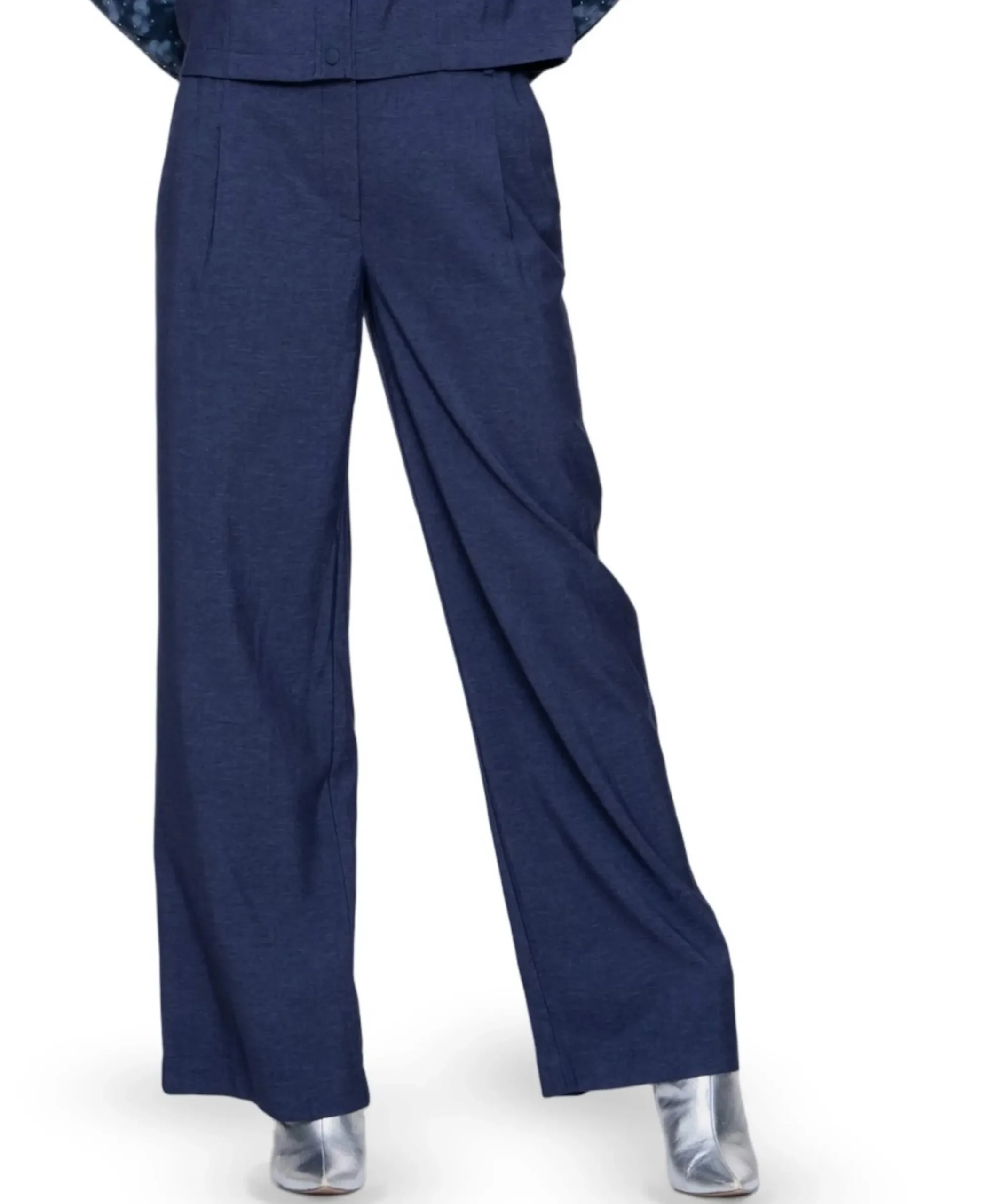 Pants elastic waist dames broek blauw