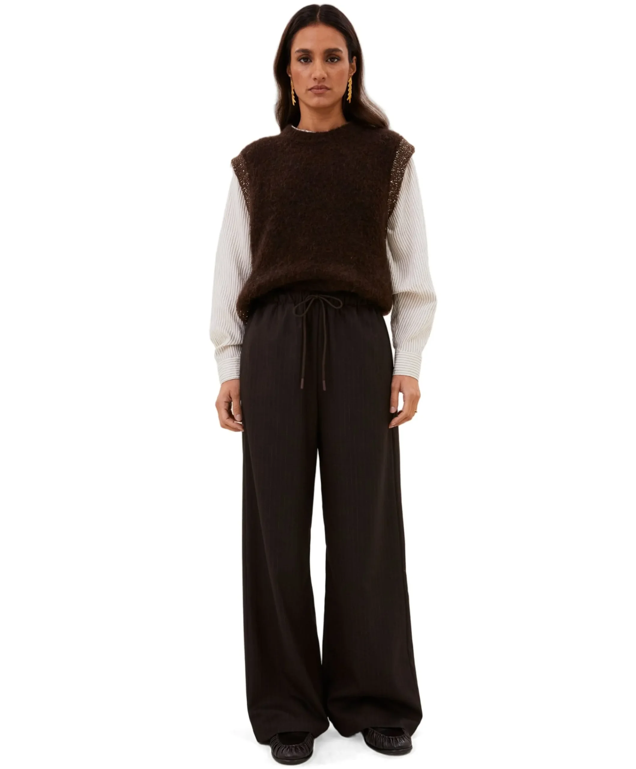pelle pinstripe dames broek bruin