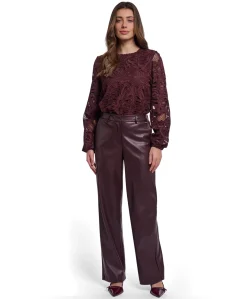 Regular length faux leather dames broek bruin