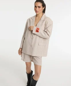 STRIPED BERMUDA SHORTS dames korte broek beige