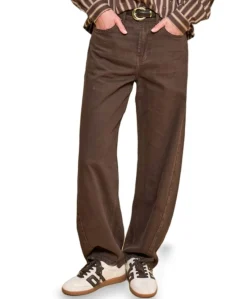 Trousers barrel jeans cacao dames jeans bruin
