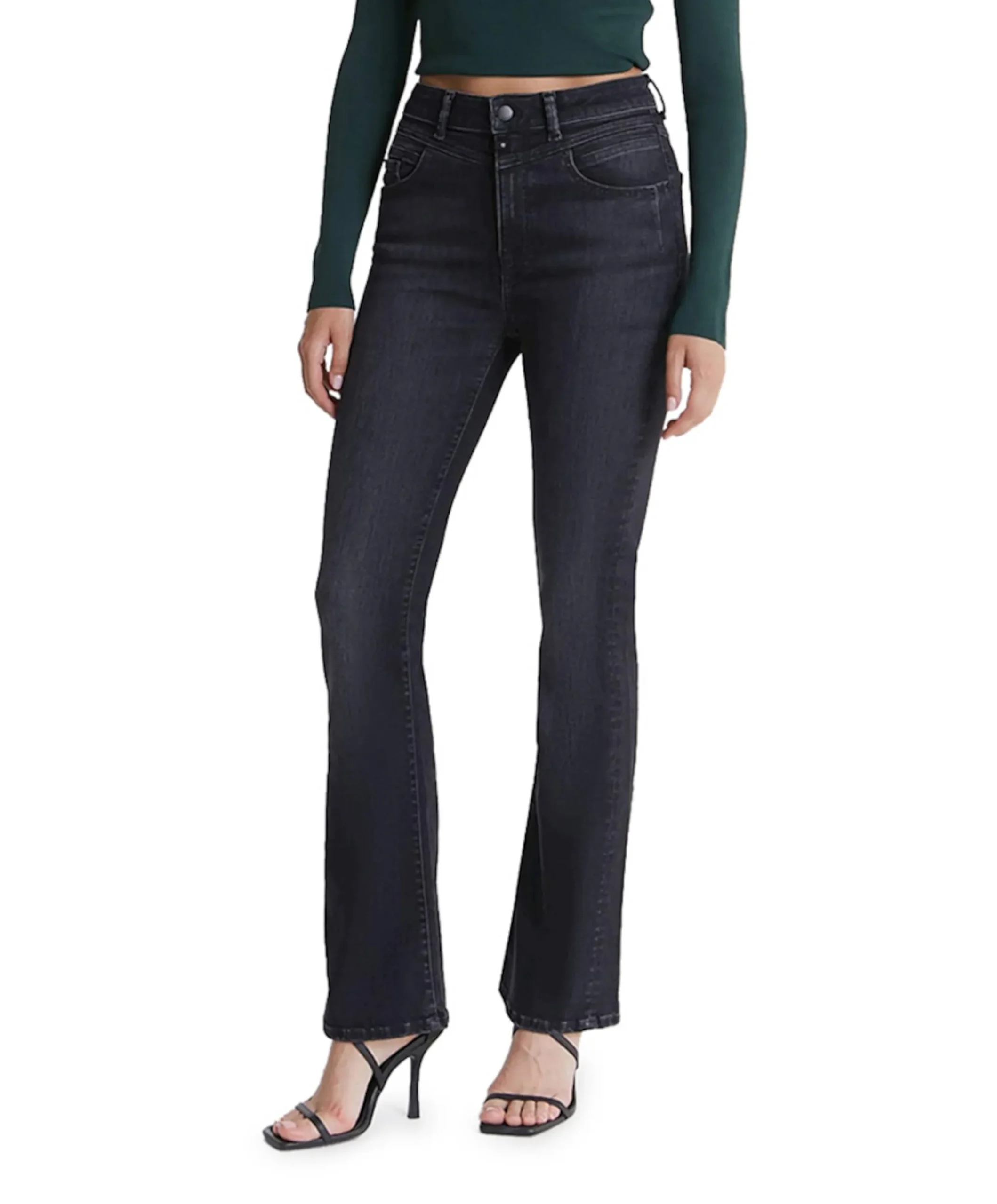 ultra high waist flare dames jeans zwart