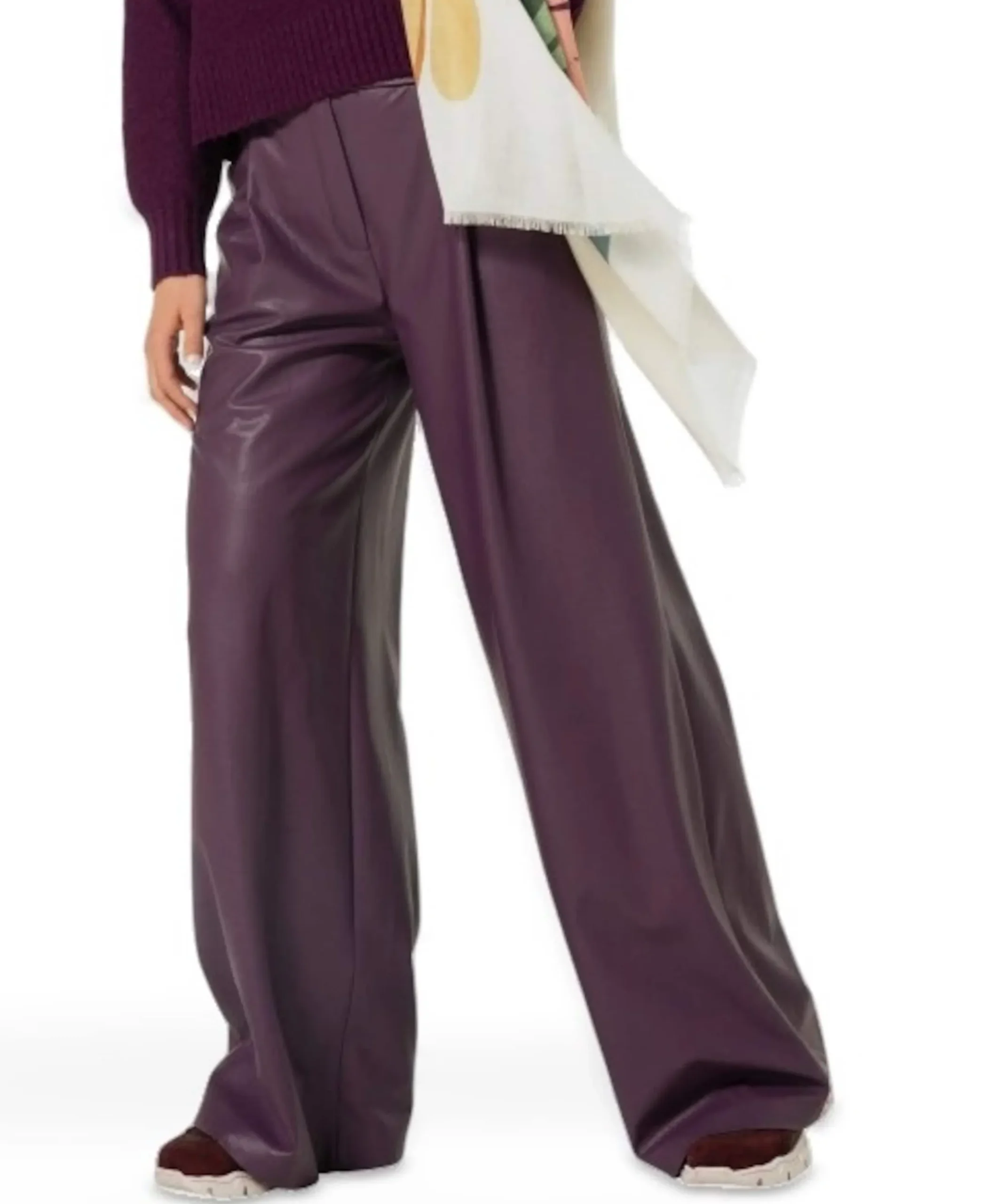 Vegan leather-effen-asymmetrisch dames broek paars