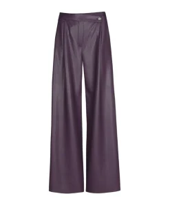 Vegan leather-effen-asymmetrisch dames broek paars