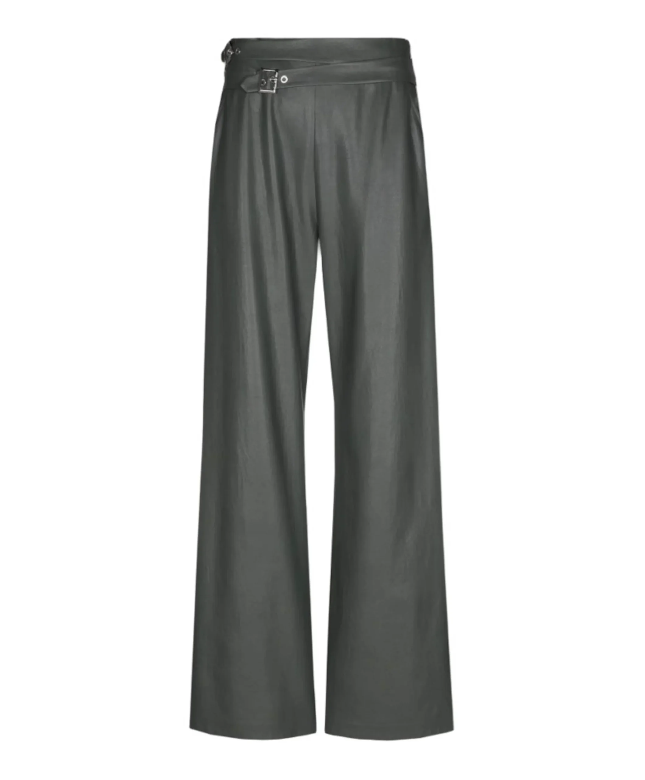 vegan leather-effen-ceintuur dames broek groen