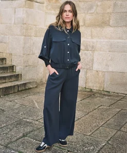 Wide acetate dames broek grijs