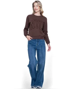 Wide frontseam dames jeans blauw