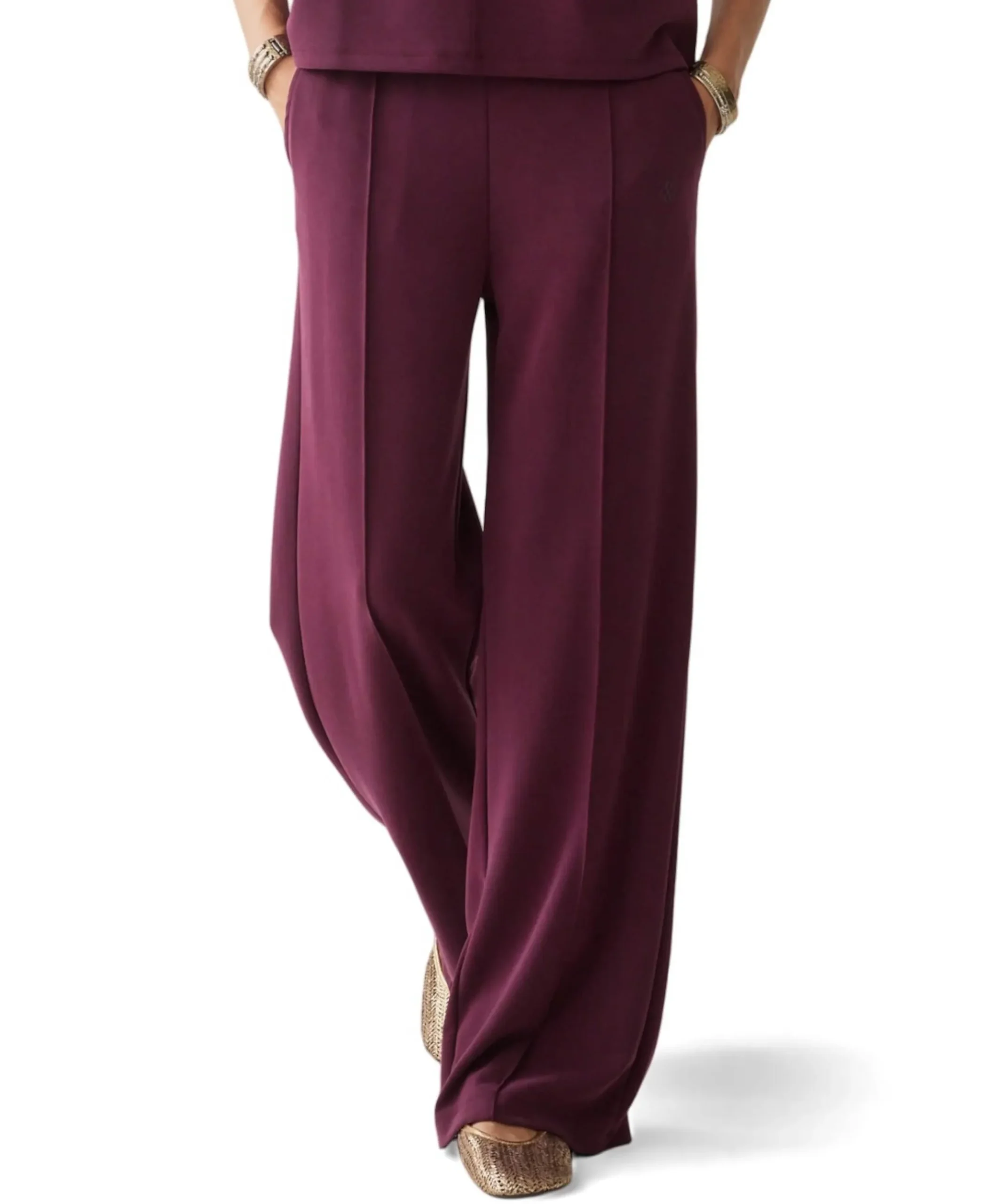 Wide leg Soft scuba dames broek bordeaux