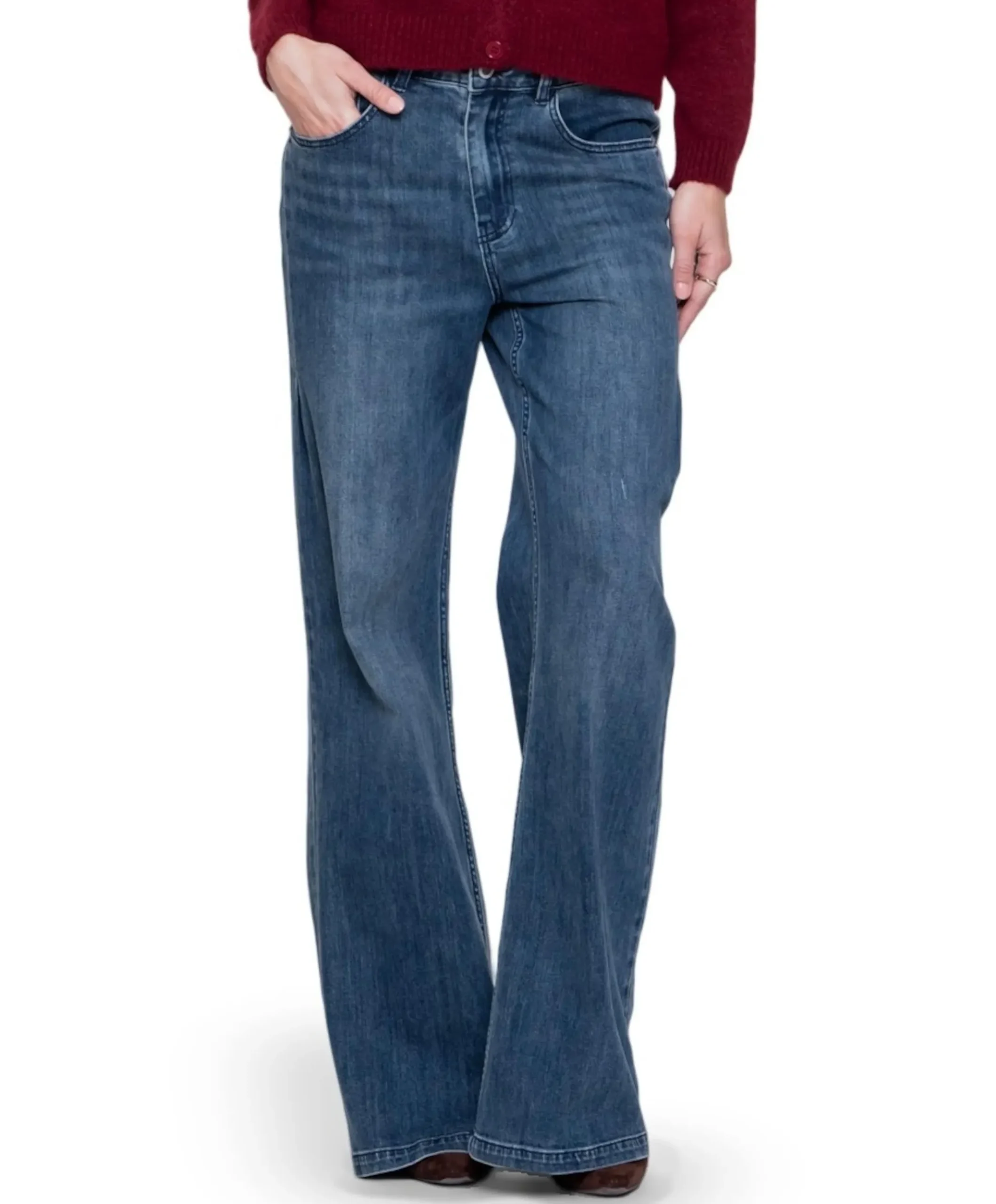 Wide long plead dames jeans blauw