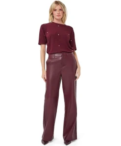 Wide PU dames broek bordeaux
