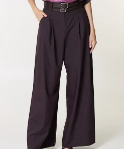 wol mix-effen-plooi dames pantalon paars